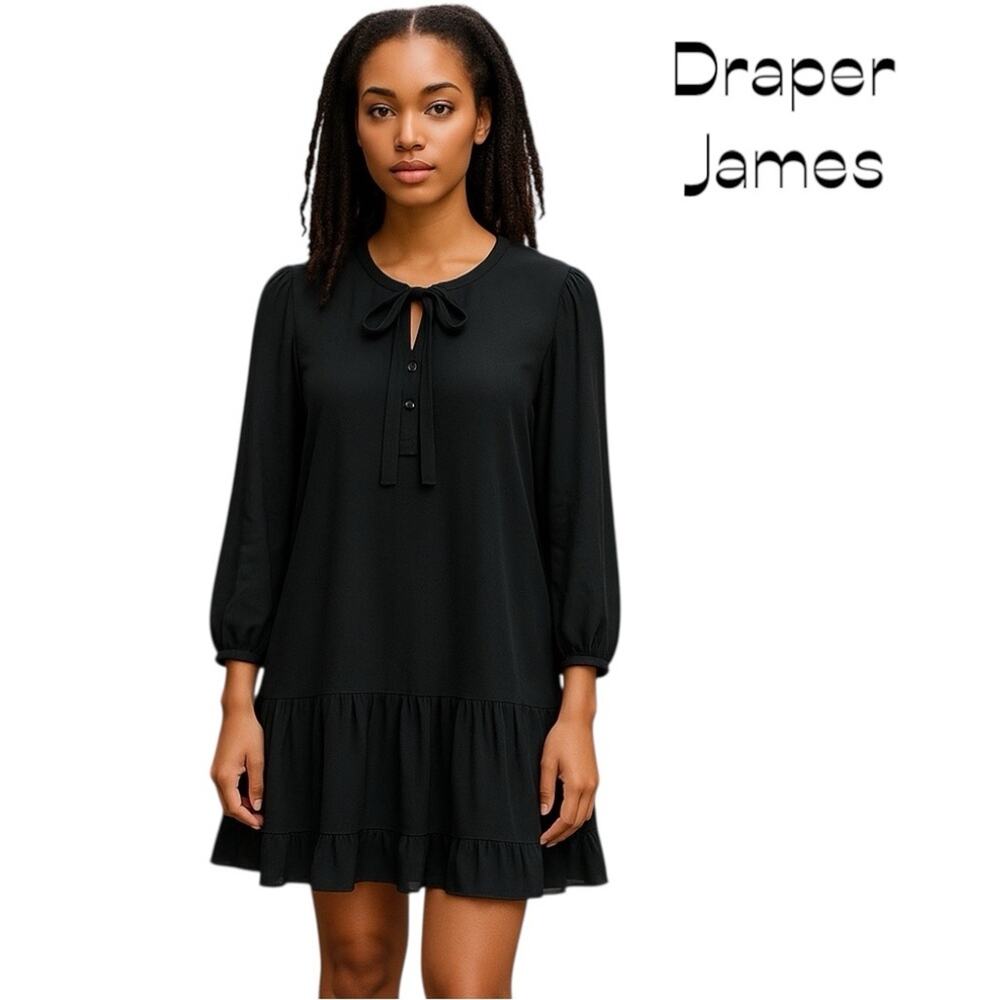 Draper James Sheer Black Ruffled Long Sleeve Dress NWOT Size L